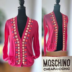 Moschino Cheap and Chic Y2K Pink Embellished Cardigan size 8